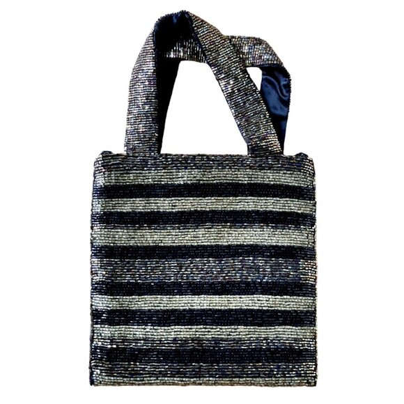 Vintage Valerie Stevens Beaded Evening Bag Purse Handheld Crossbody Black Gold - Picture 1 of 8